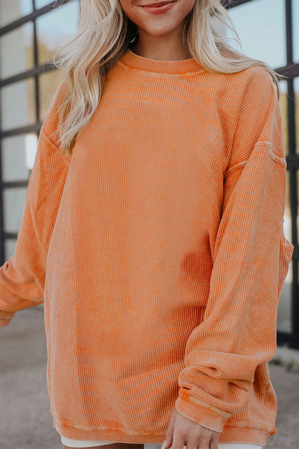 White Drop Shoulder Rib Knit Oversized Sweatshirt