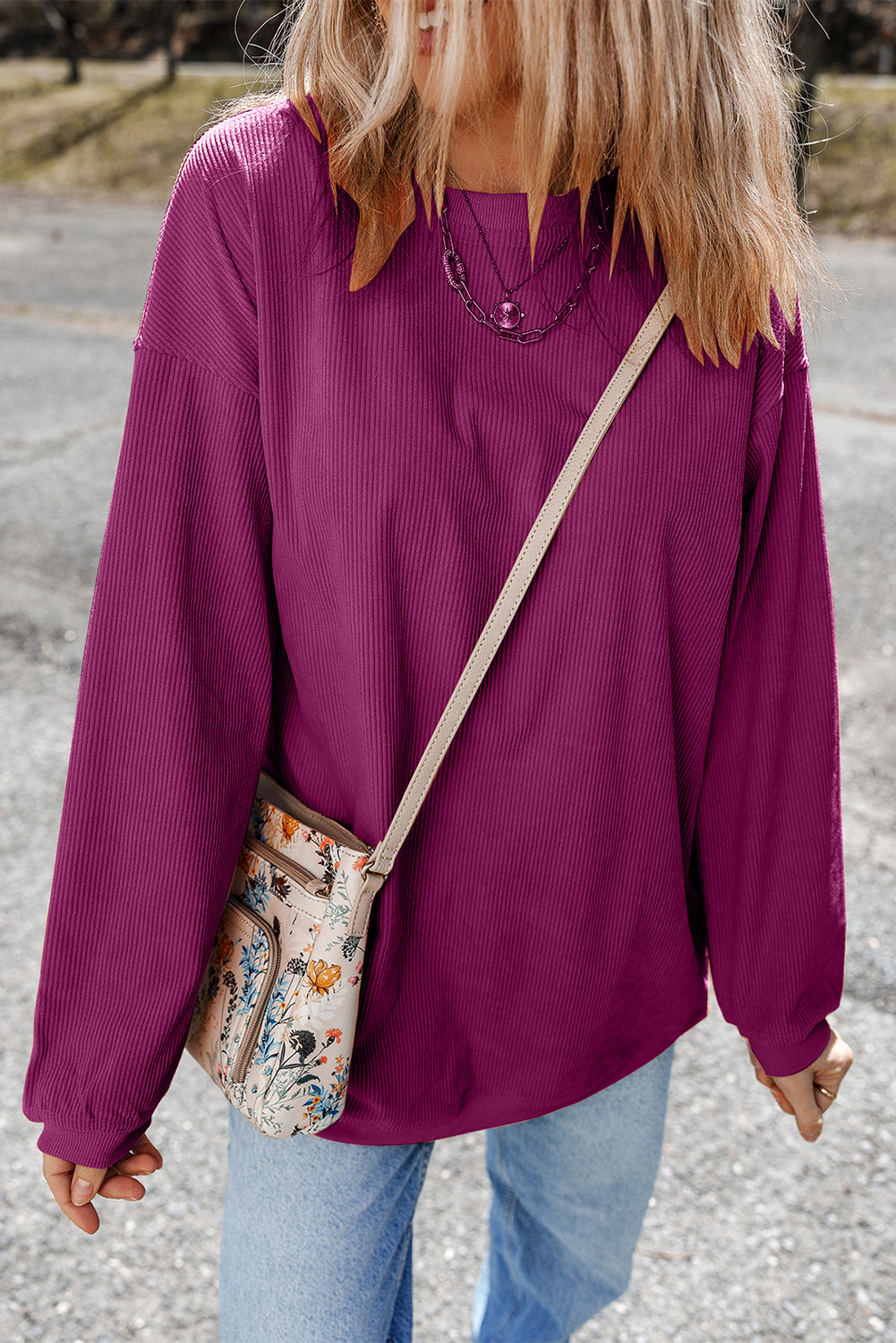 White Drop Shoulder Rib Knit Oversized Sweatshirt