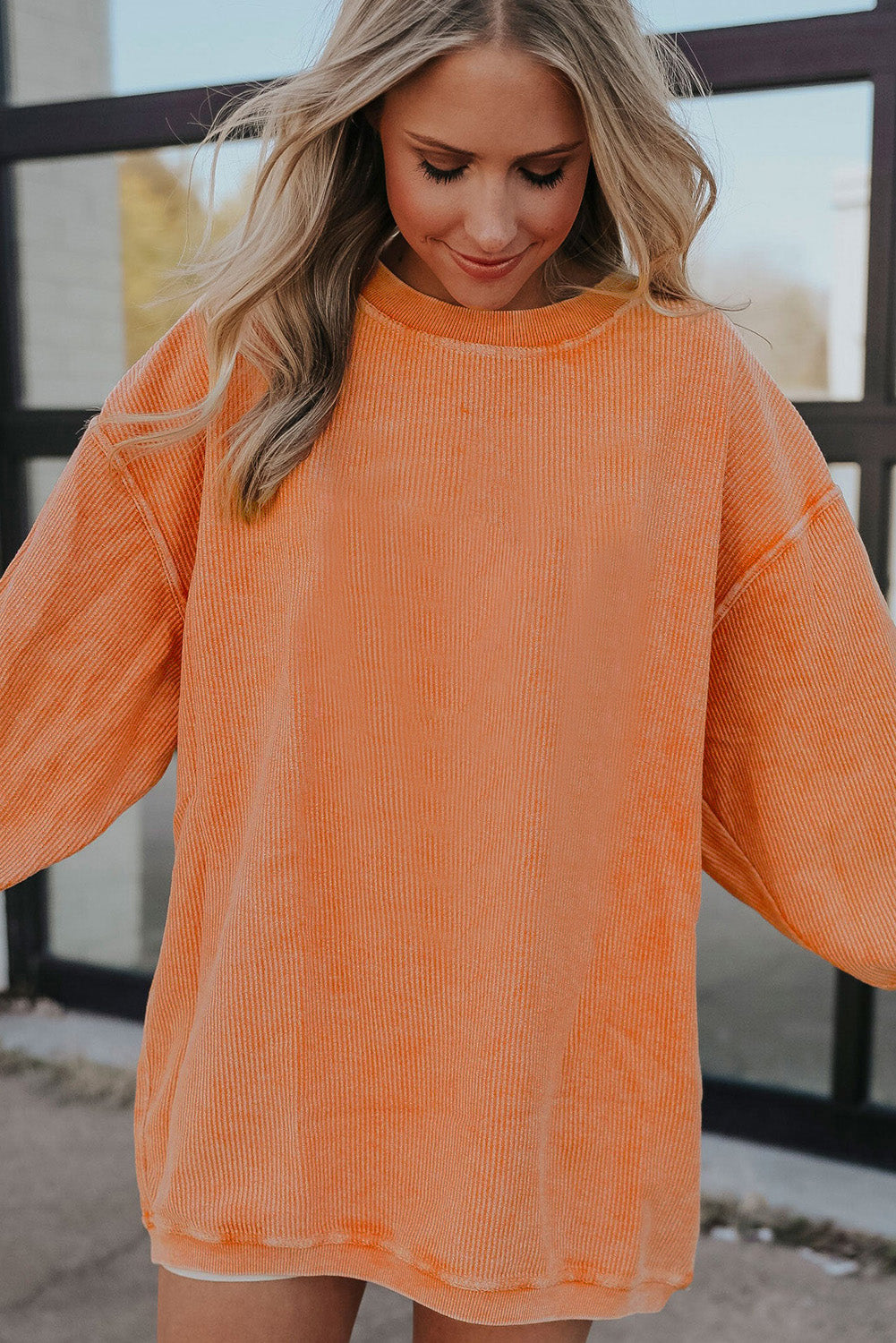 White Drop Shoulder Rib Knit Oversized Sweatshirt
