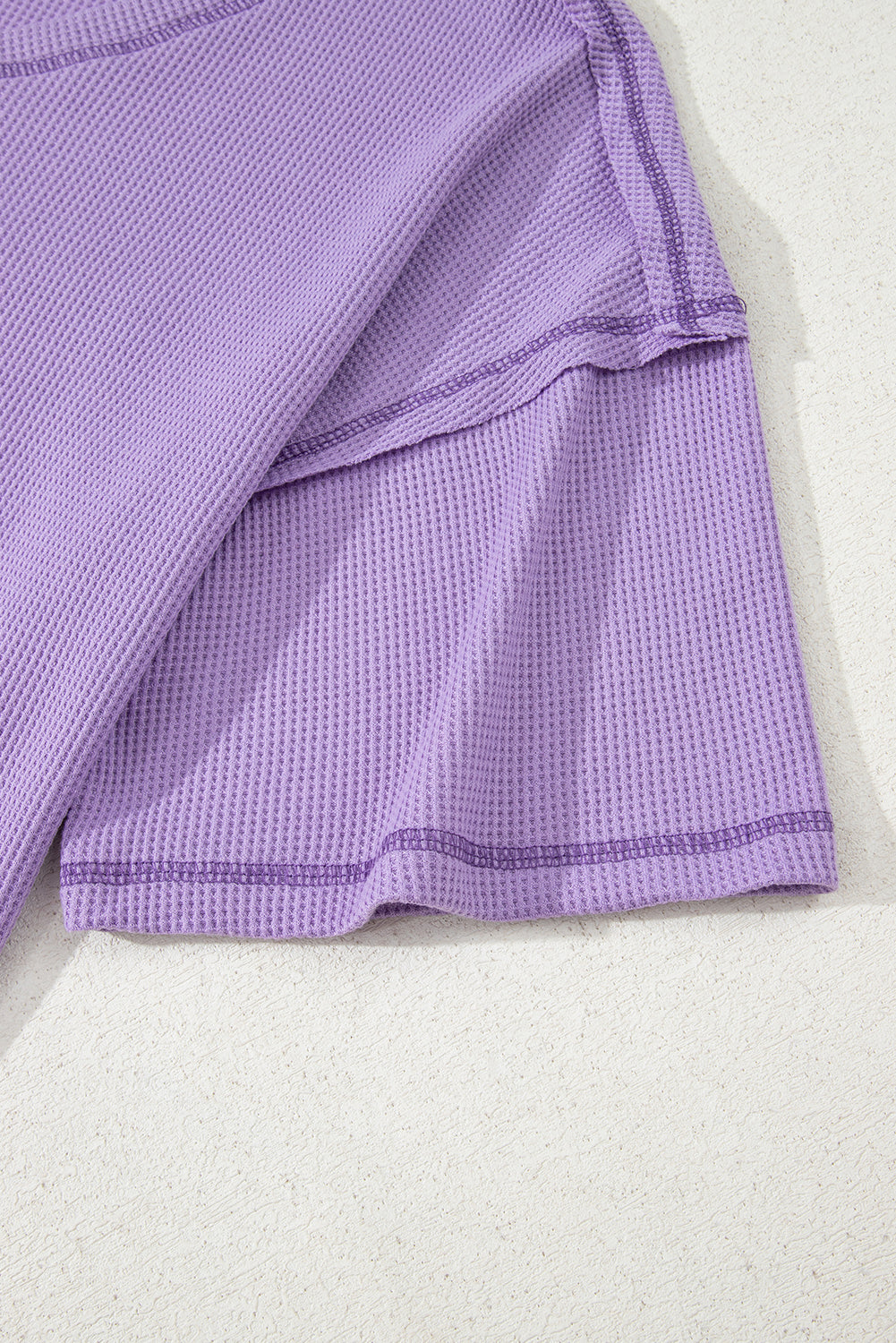 Rose Exposed Seam Drop Sleeve V Neck Waffle Textured Top