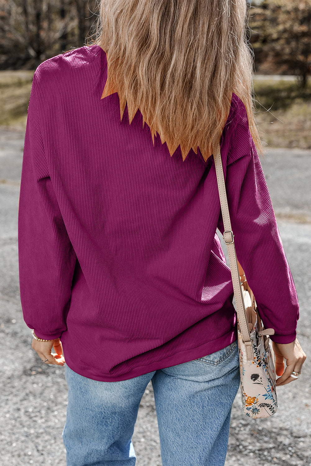 White Drop Shoulder Rib Knit Oversized Sweatshirt