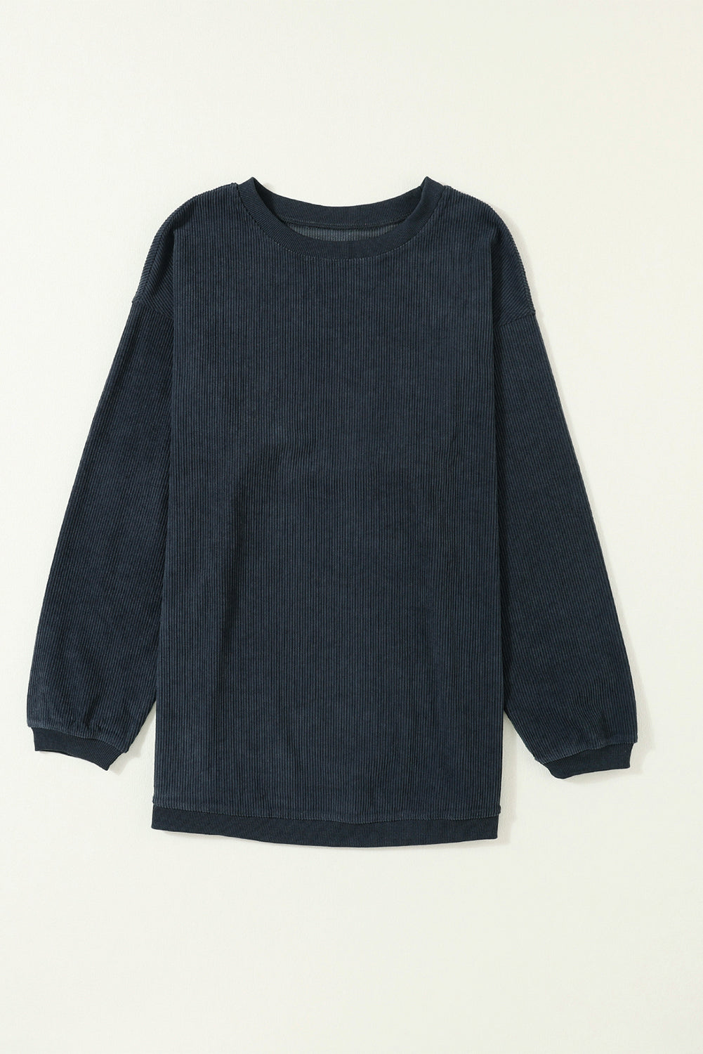 White Drop Shoulder Rib Knit Oversized Sweatshirt