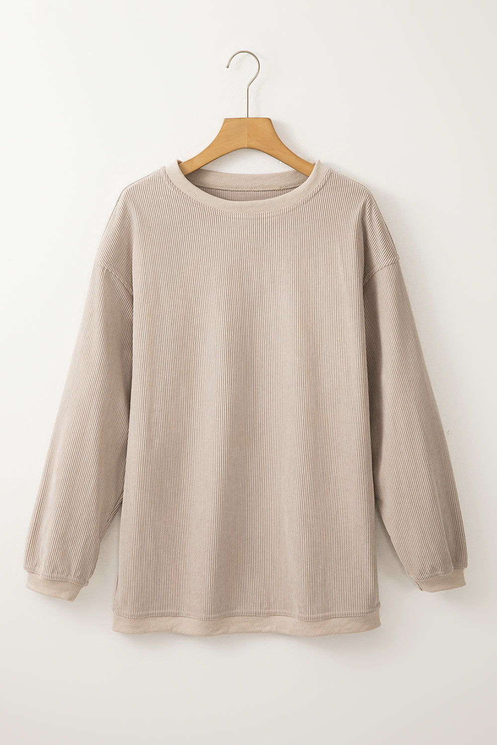 White Drop Shoulder Rib Knit Oversized Sweatshirt