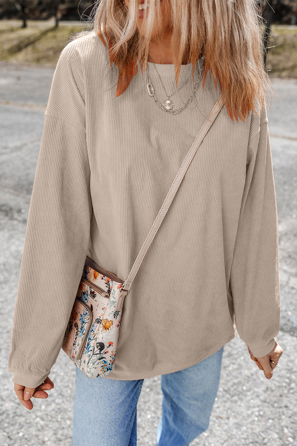 White Drop Shoulder Rib Knit Oversized Sweatshirt
