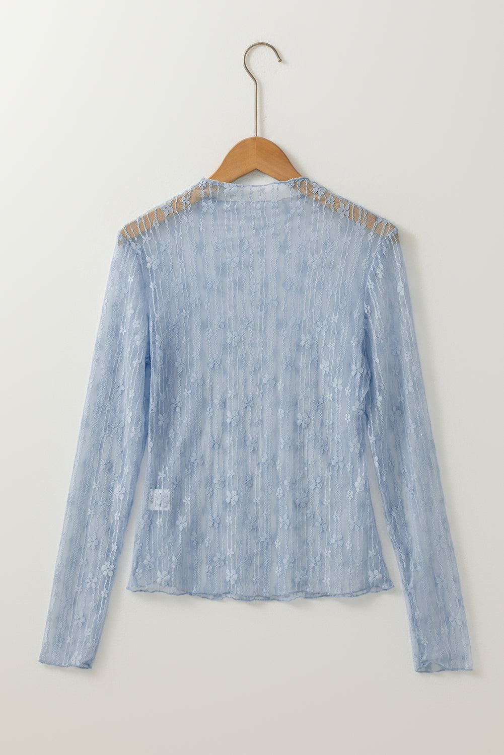 Black Sheer Floral Lace Long Sleeve Slim Fit Top