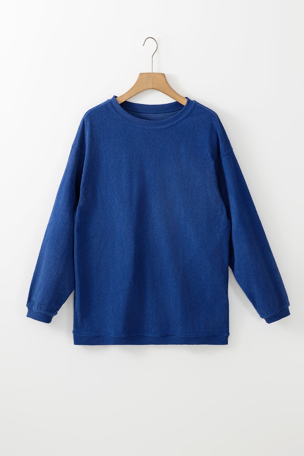 White Drop Shoulder Rib Knit Oversized Sweatshirt
