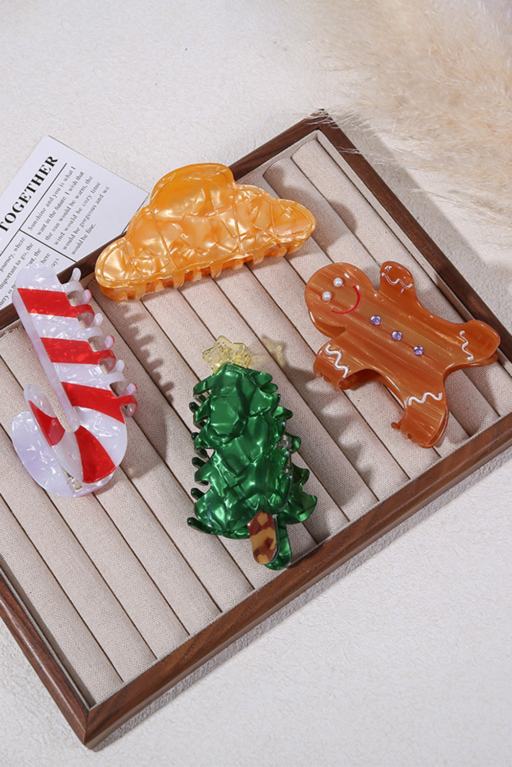 Thai Curry Pearl Rhinestone Gingerbread Man Hair Claw Clip