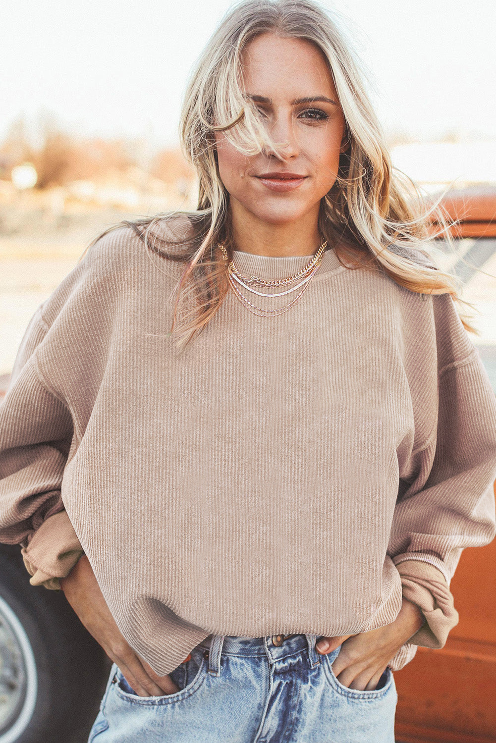 White Drop Shoulder Rib Knit Oversized Sweatshirt