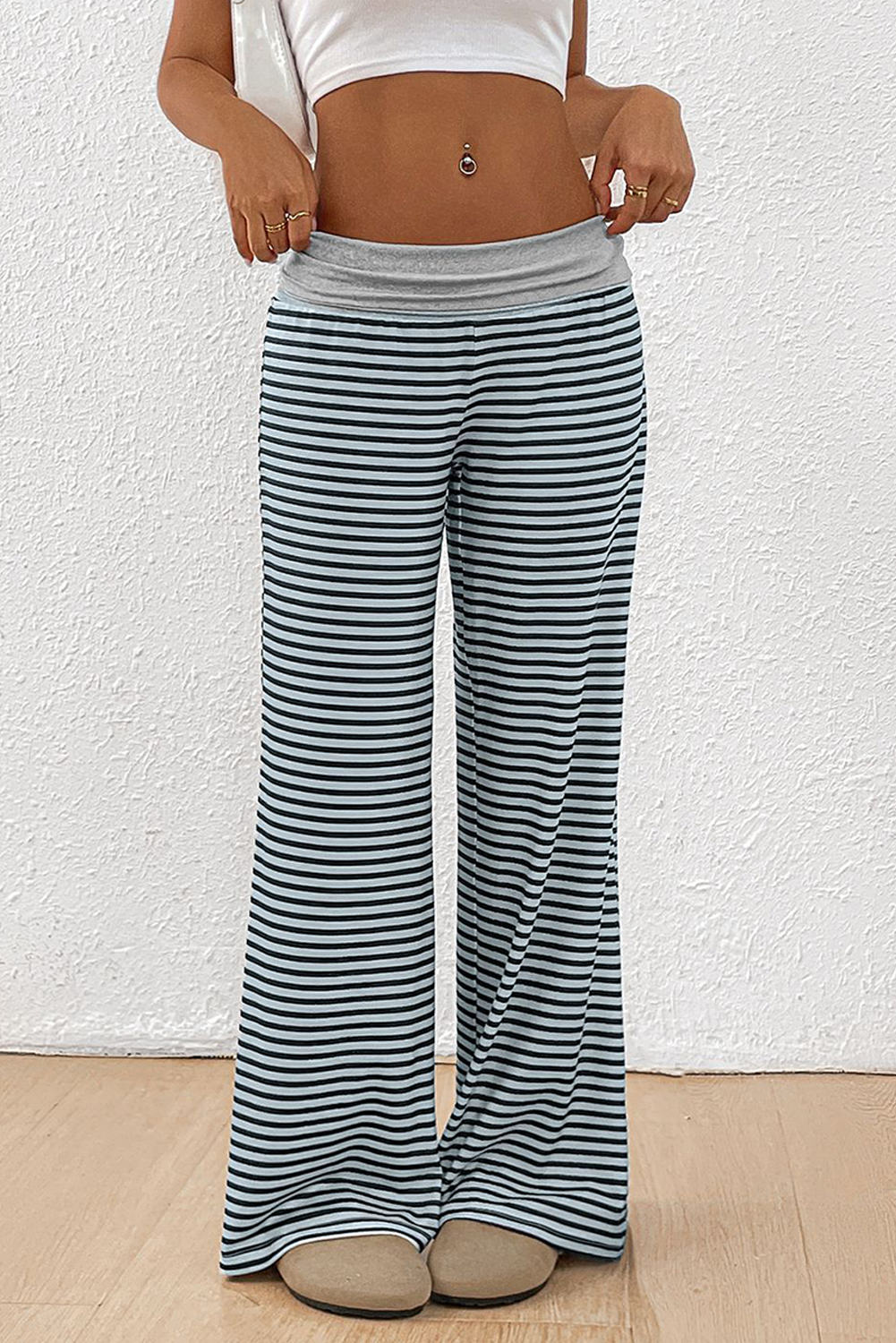 Black Stripe Colorblock Wide Leg Pants
