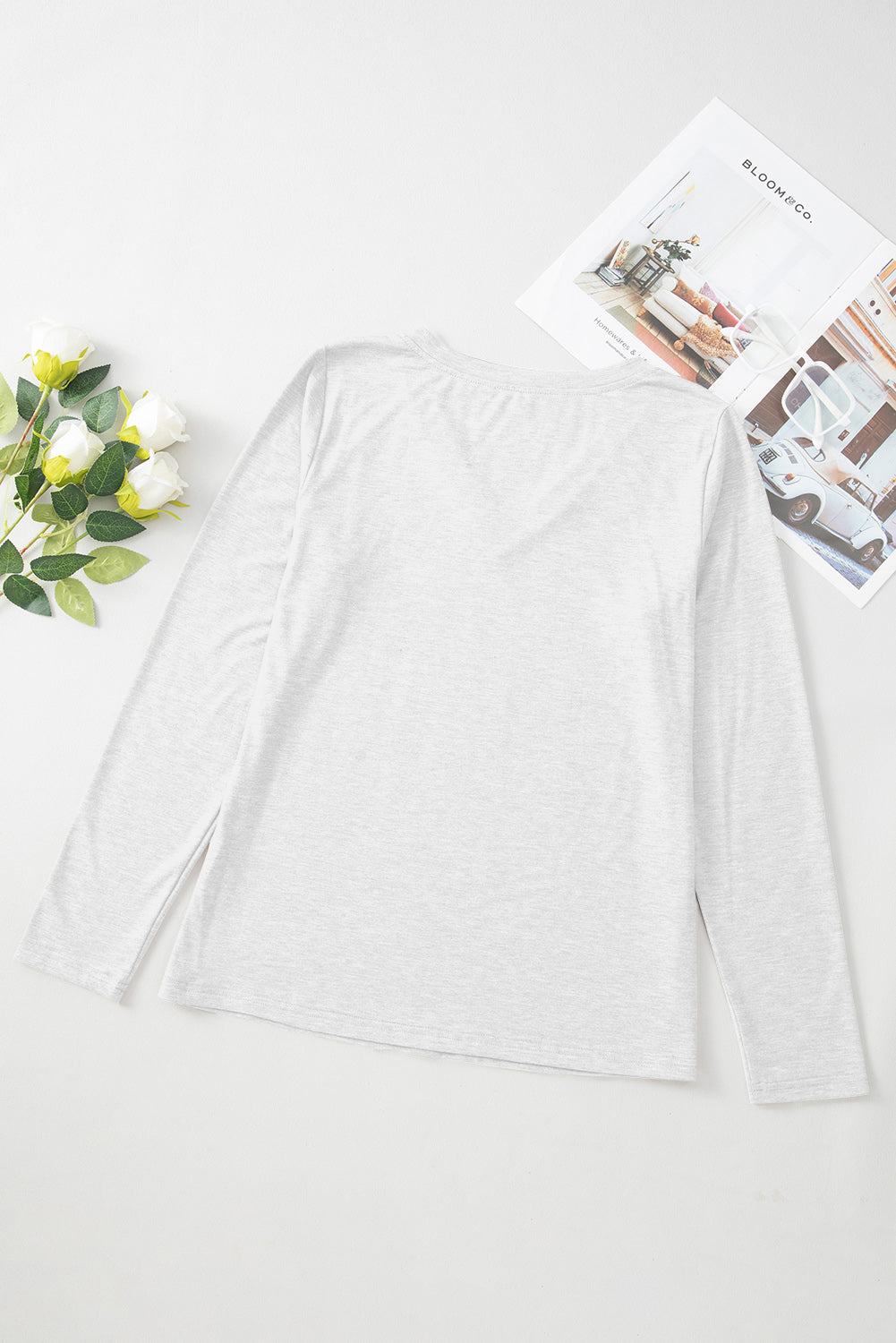 Black Plain V Neck Long Sleeve Top