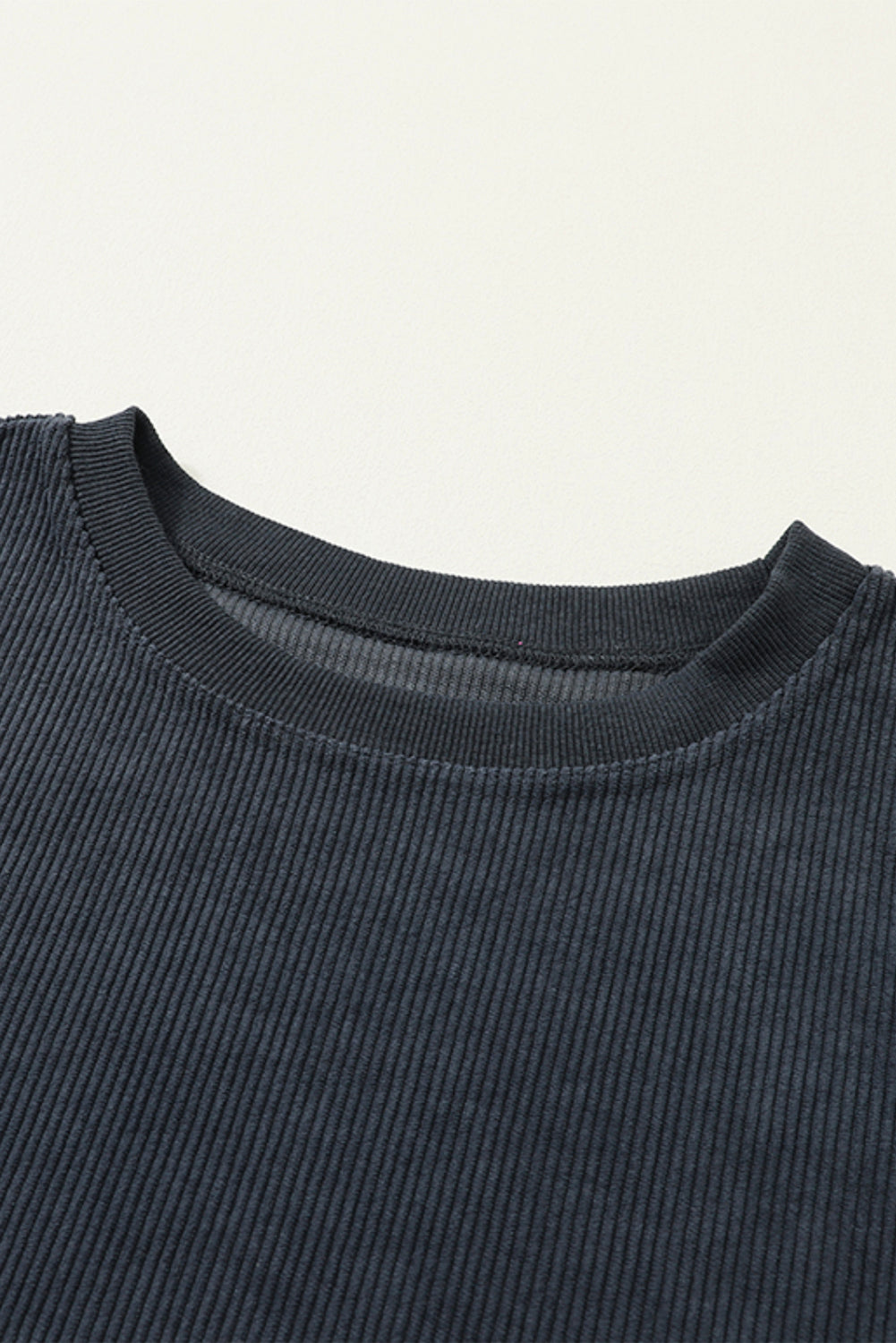 White Drop Shoulder Rib Knit Oversized Sweatshirt