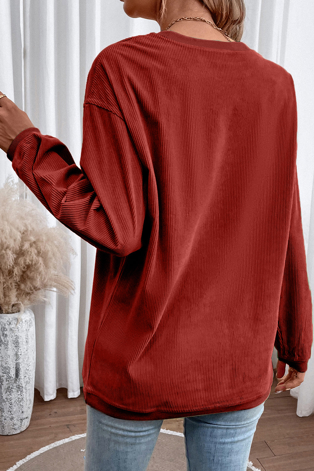White Drop Shoulder Rib Knit Oversized Sweatshirt