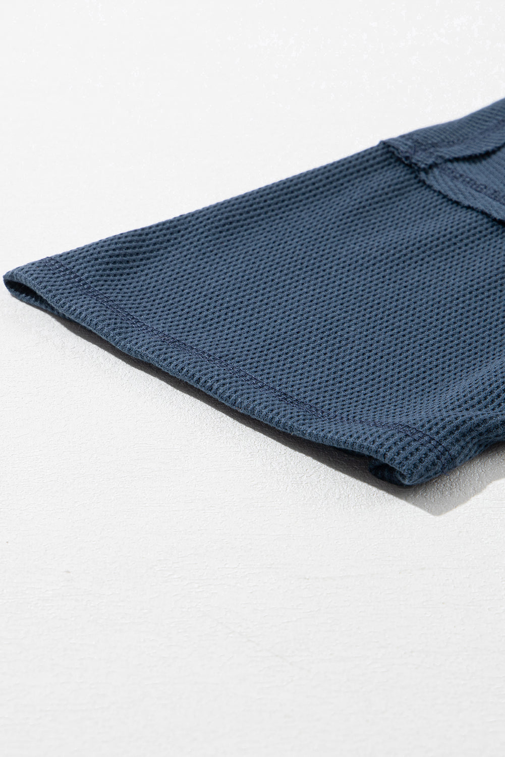 Rose Exposed Seam Drop Sleeve V Neck Waffle Textured Top