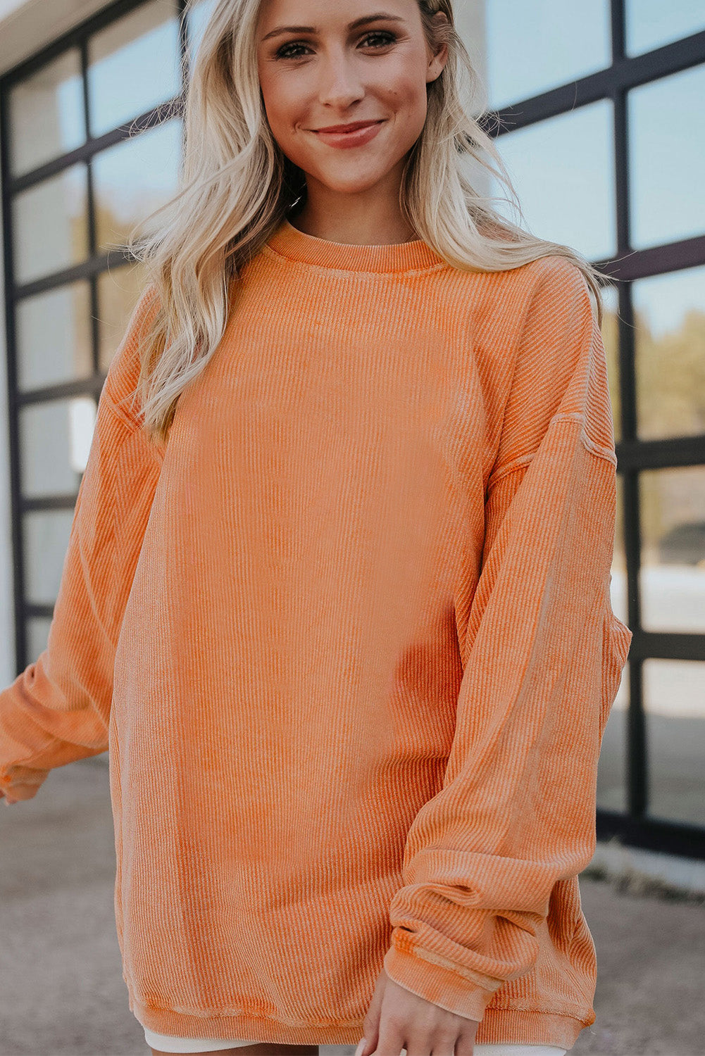 White Drop Shoulder Rib Knit Oversized Sweatshirt