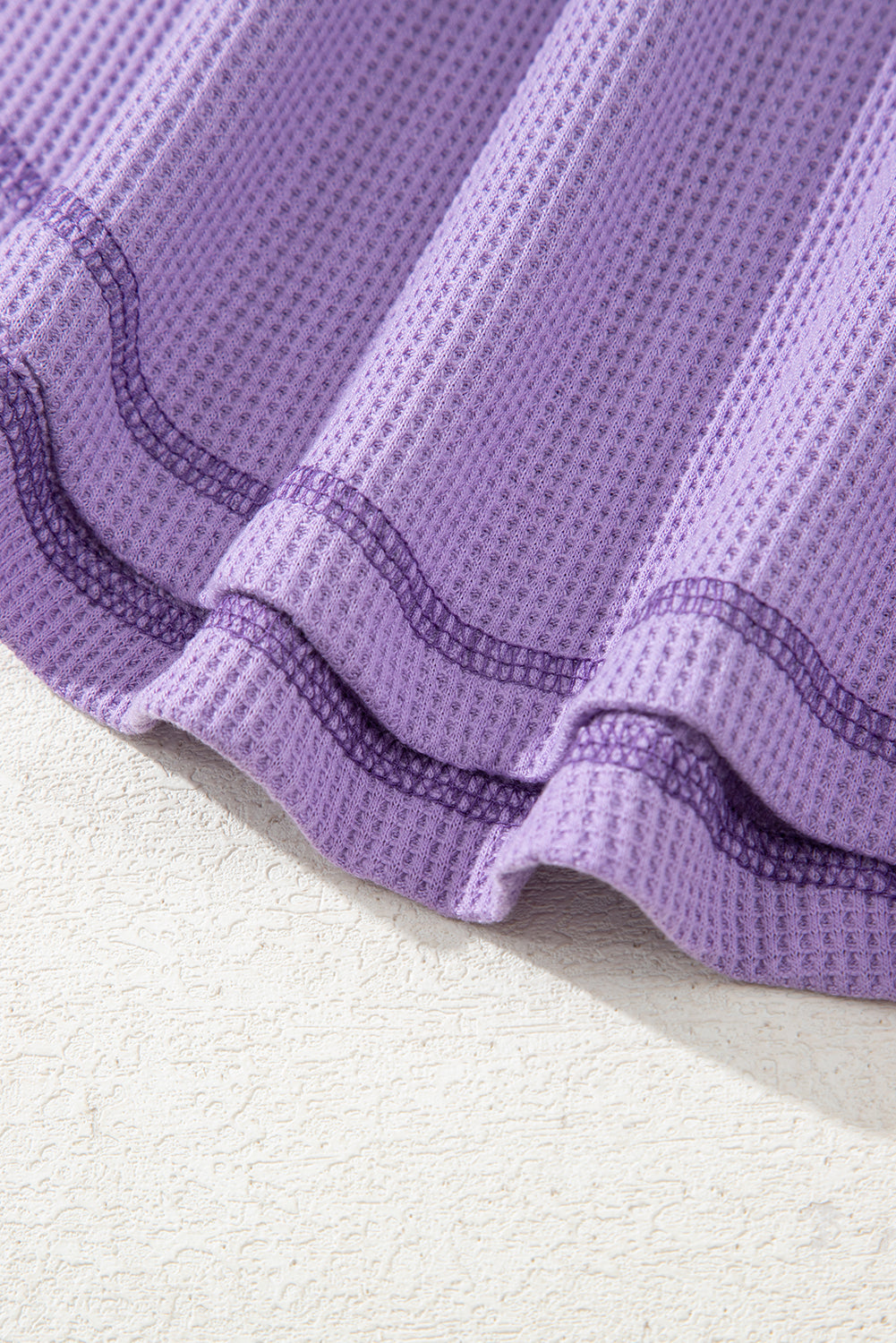 Rose Exposed Seam Drop Sleeve V Neck Waffle Textured Top