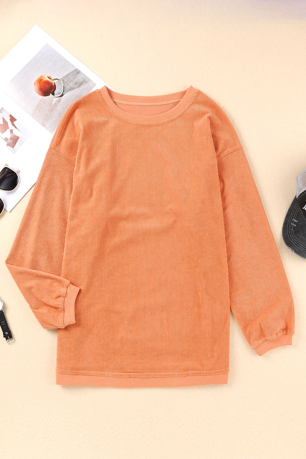 White Drop Shoulder Rib Knit Oversized Sweatshirt
