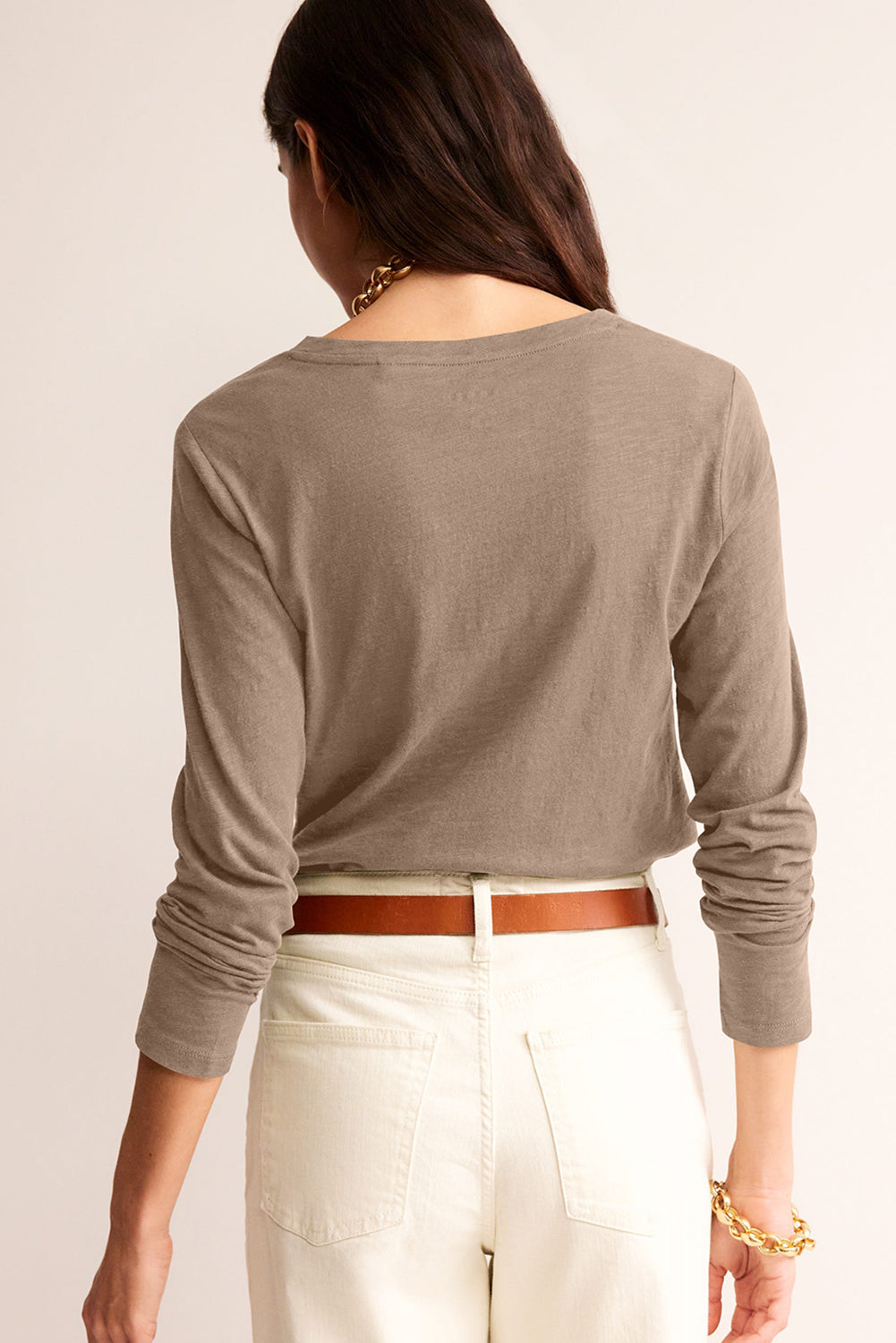 Black Plain V Neck Long Sleeve Top