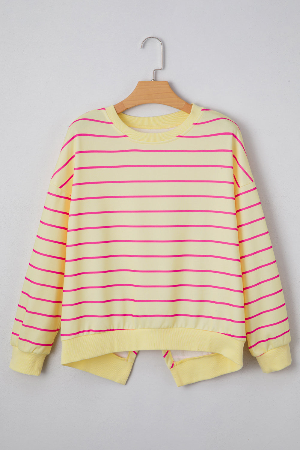 Blue Striped Overlap Detail Drop Shoulder Pullover Sweatshirt