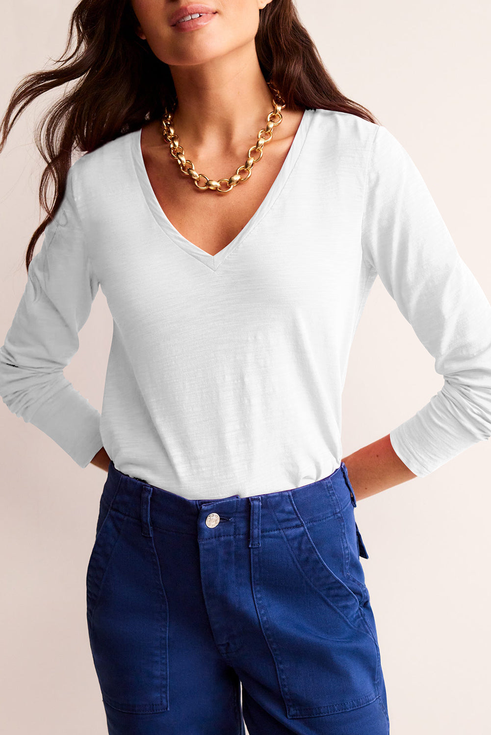Black Plain V Neck Long Sleeve Top