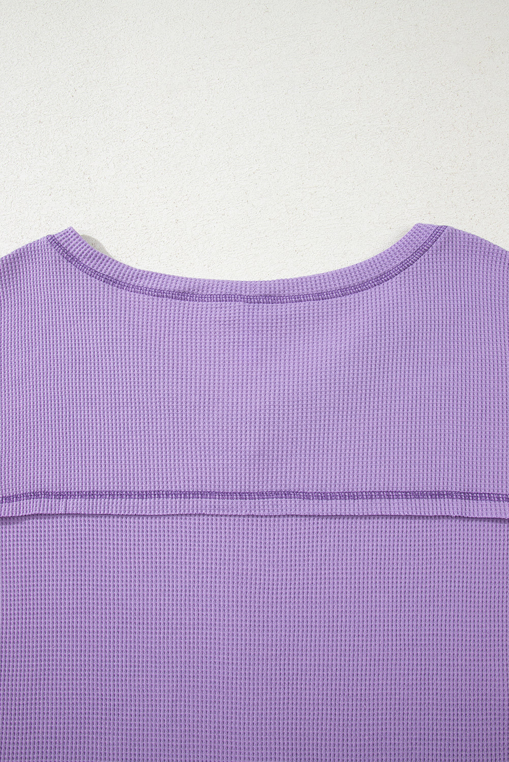Rose Exposed Seam Drop Sleeve V Neck Waffle Textured Top