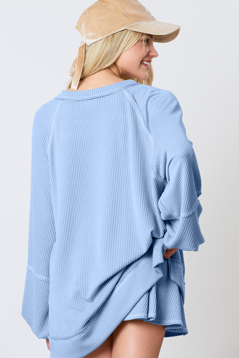Jet Stream Corded Lantern Sleeve Pullover and Ruffle Mini Skirt Set