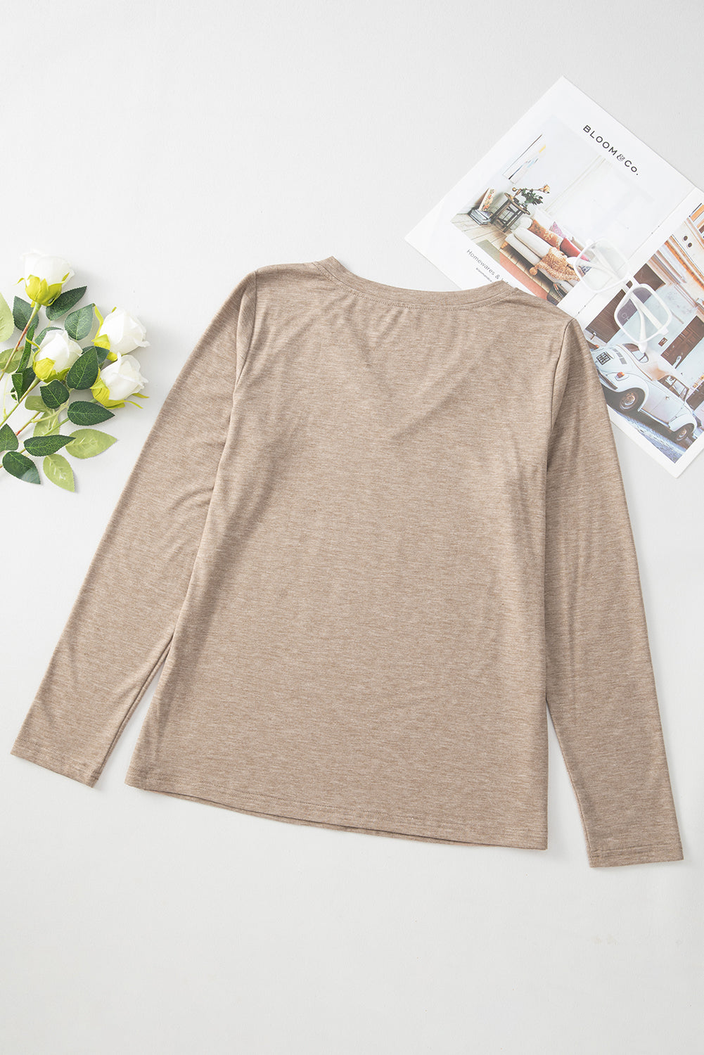 Black Plain V Neck Long Sleeve Top