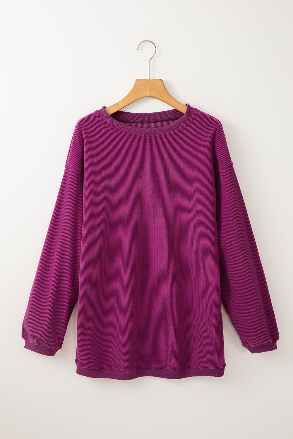 White Drop Shoulder Rib Knit Oversized Sweatshirt