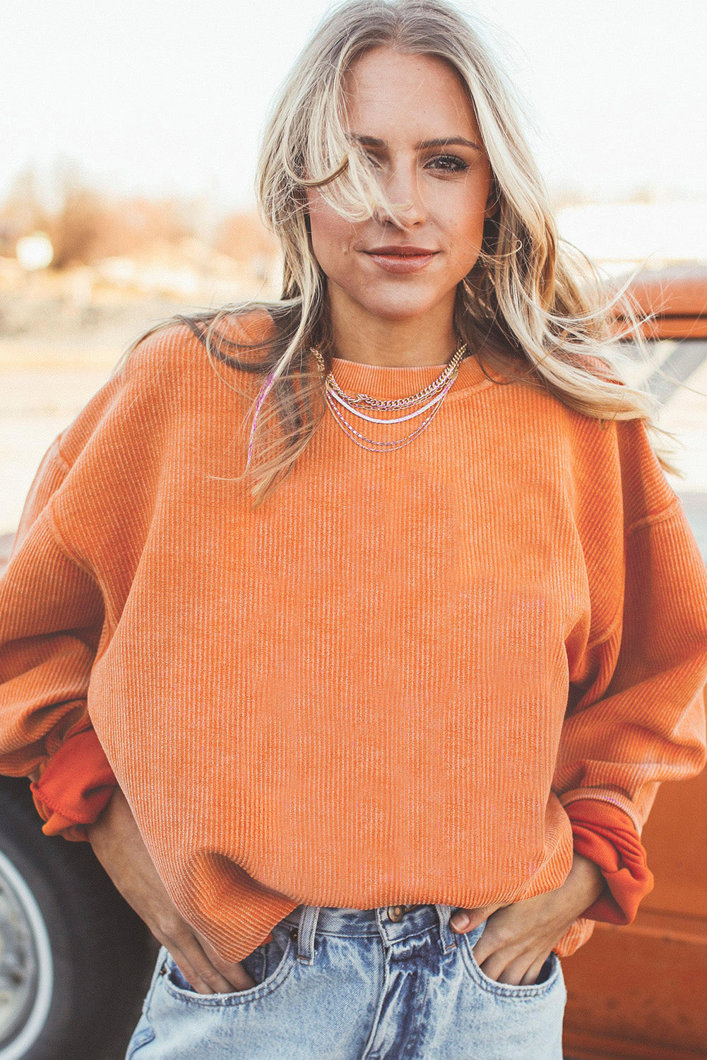 White Drop Shoulder Rib Knit Oversized Sweatshirt