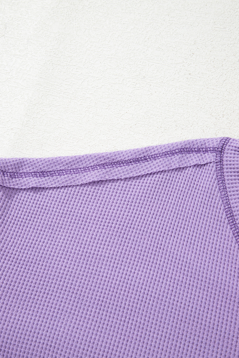 Rose Exposed Seam Drop Sleeve V Neck Waffle Textured Top