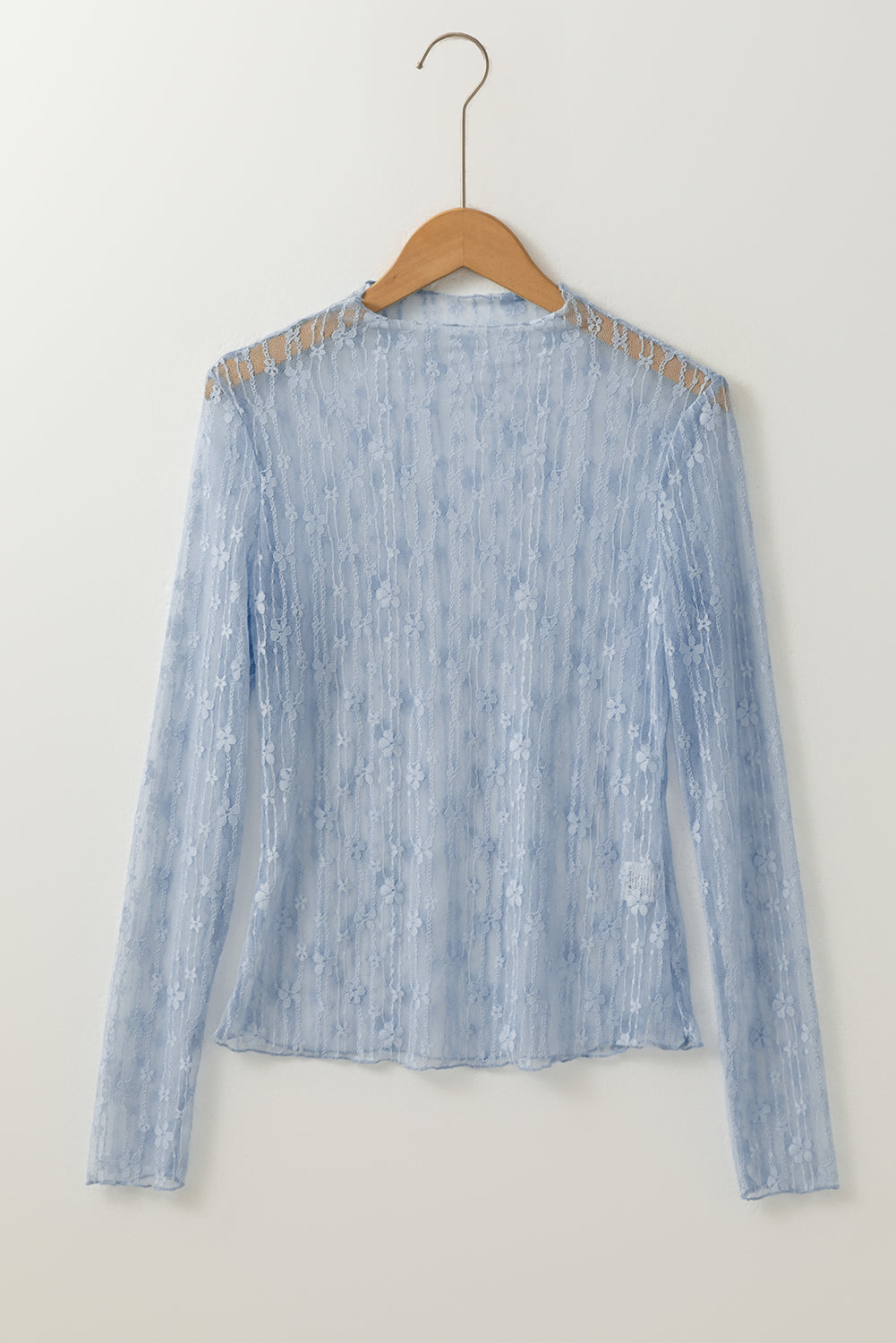 Black Sheer Floral Lace Long Sleeve Slim Fit Top