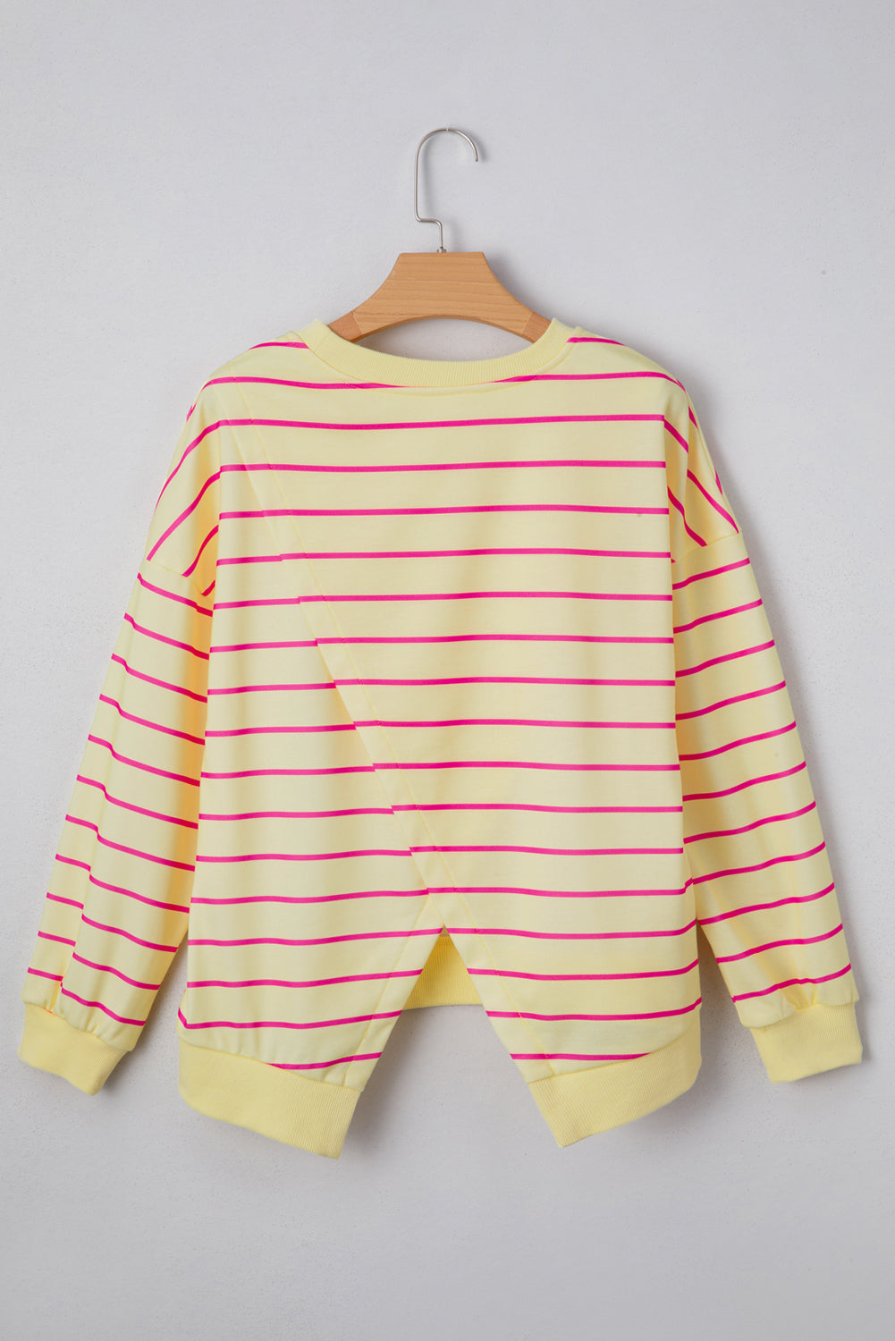 Blue Striped Overlap Detail Drop Shoulder Pullover Sweatshirt