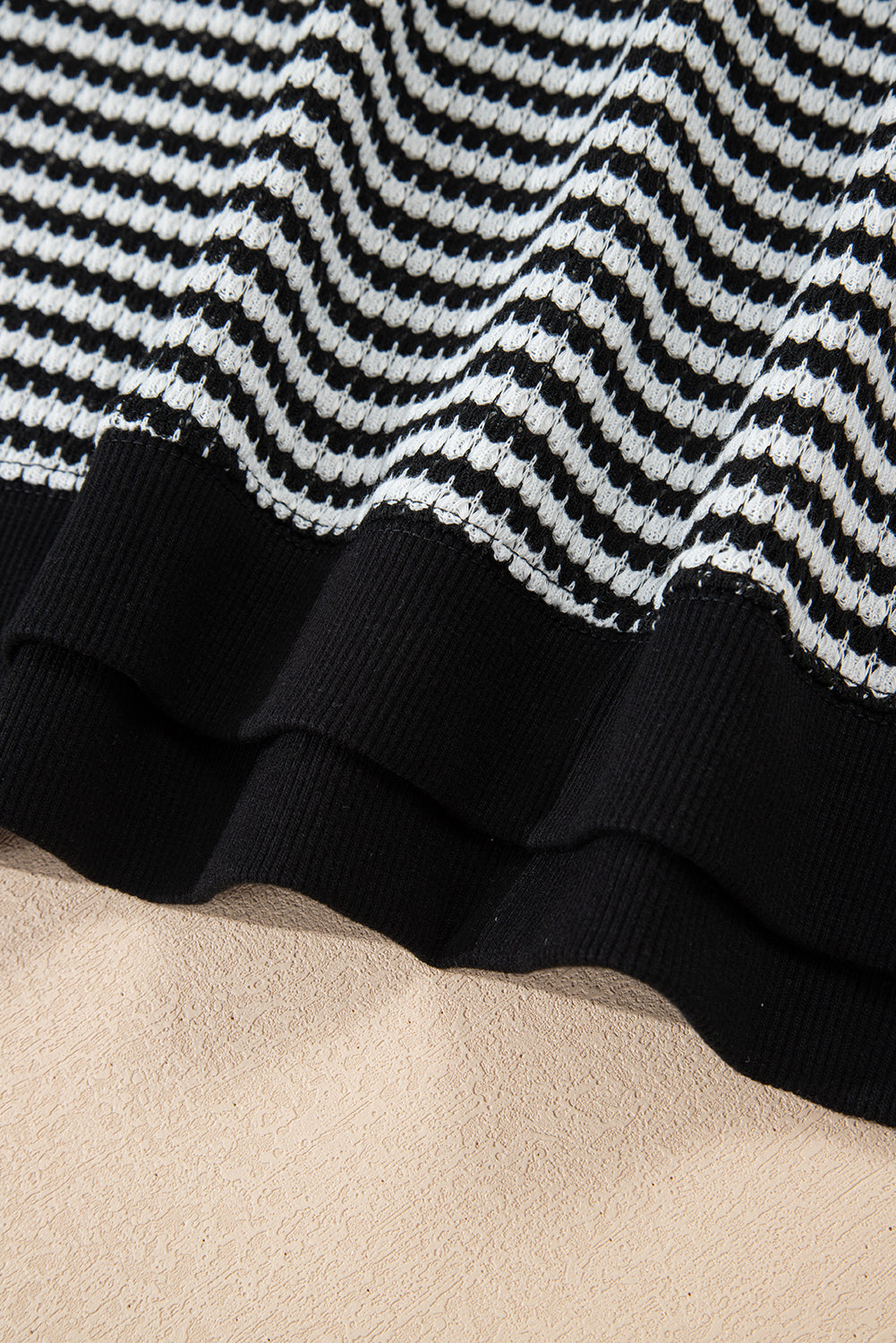 Black Stripe Ribbed Trim Drop Shoulder Long Sleeve Oversized Top