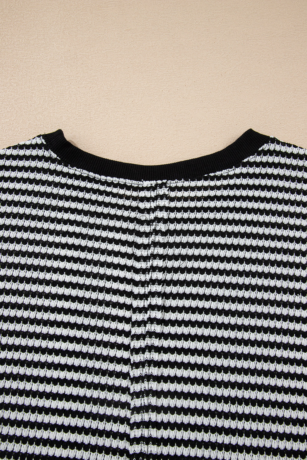 Black Stripe Ribbed Trim Drop Shoulder Long Sleeve Oversized Top