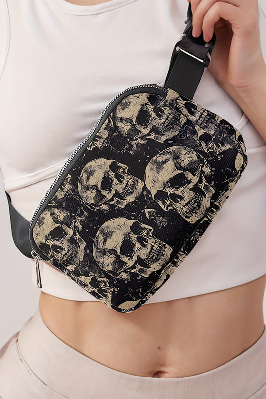 Black Skull Print Adjustable Strap Crossbody Bag