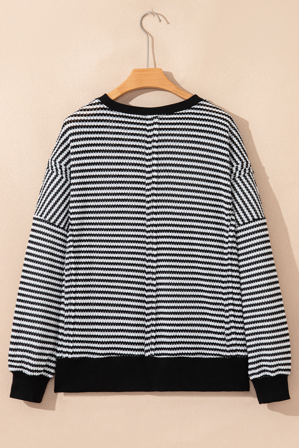 Black Stripe Ribbed Trim Drop Shoulder Long Sleeve Oversized Top