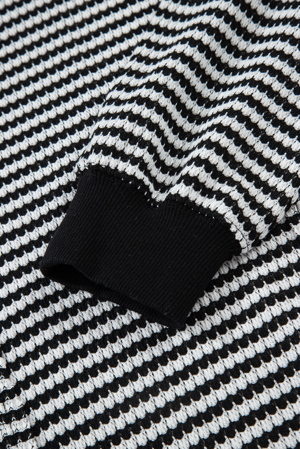 Black Stripe Ribbed Trim Drop Shoulder Long Sleeve Oversized Top