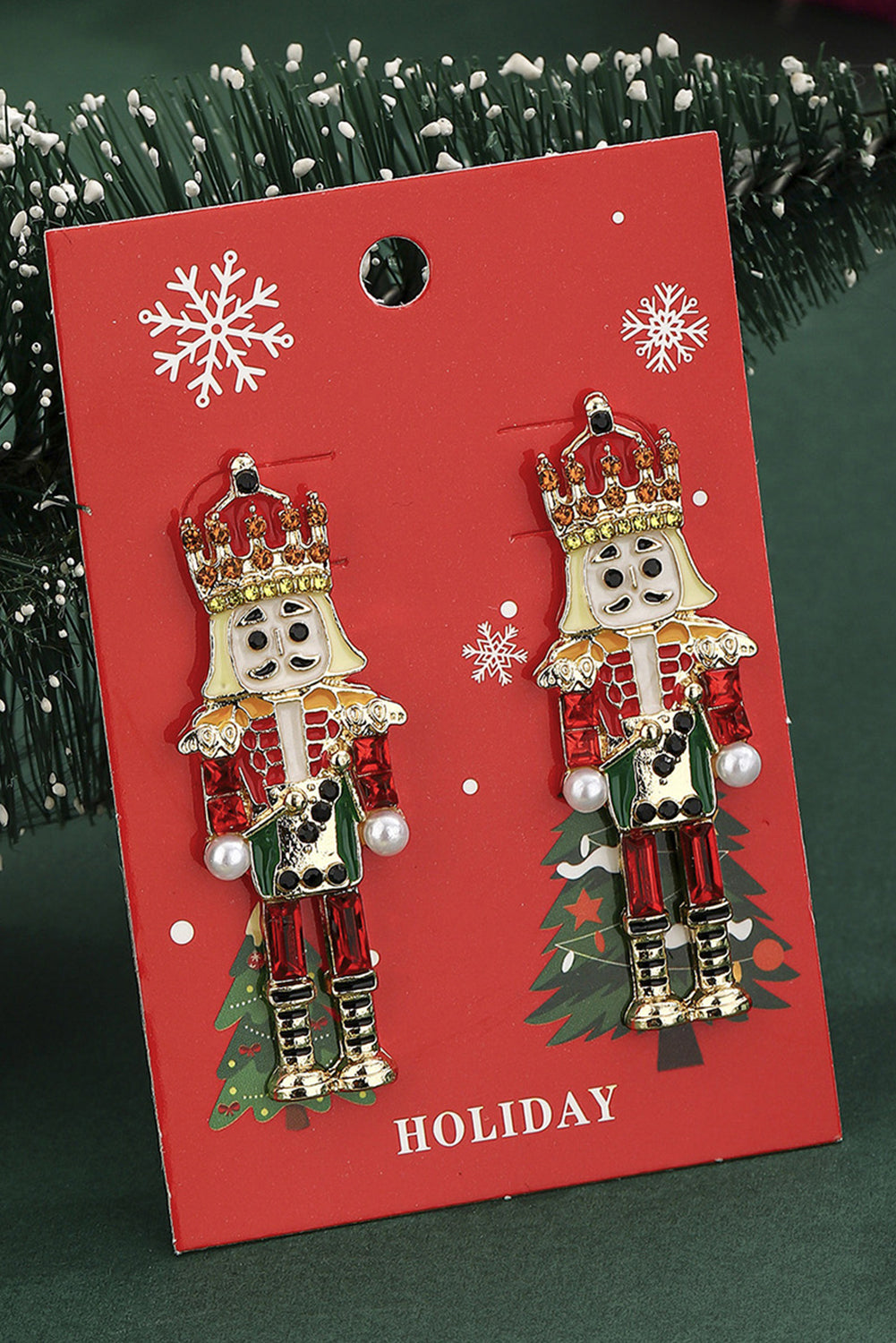 Pink Rhinestone Nutcracker Christmas Earrings