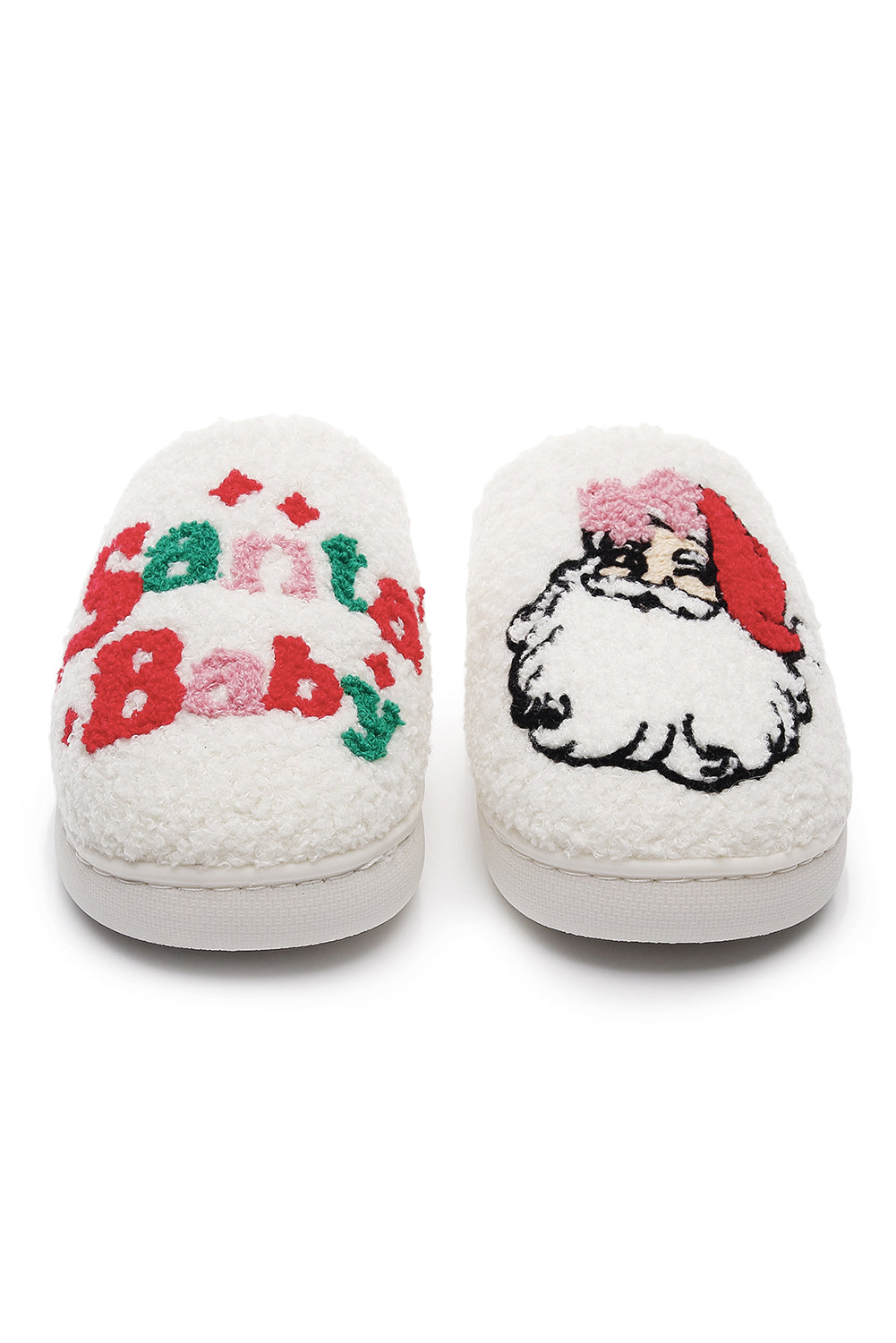 White Cute Santa Baby Holiday Winter Slippers