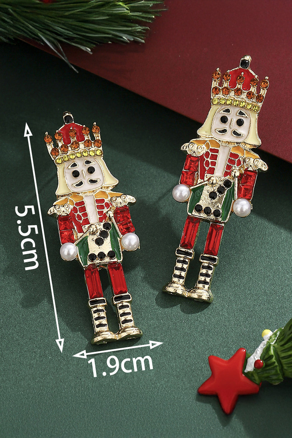 Pink Rhinestone Nutcracker Christmas Earrings