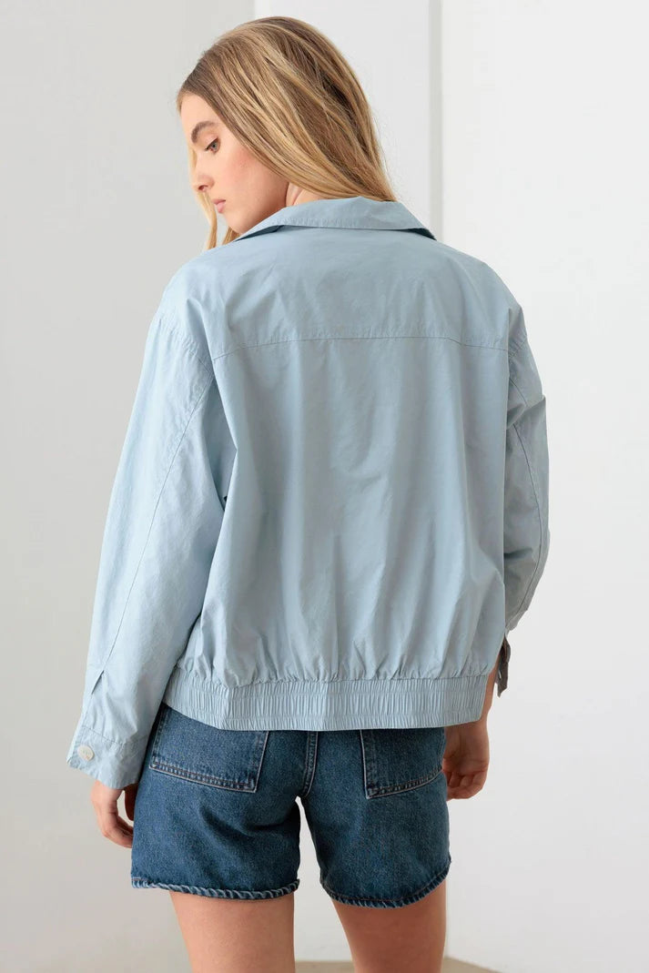 Baby Blue 100% Cotton Zip Up Collared Boxy Jacket